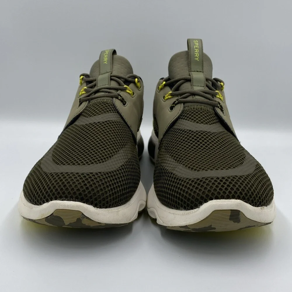 Sperry 7 SEAS 3-Eye Boat Shoes Men's Size 13 Olive Green Yellow STS41092 Mesh